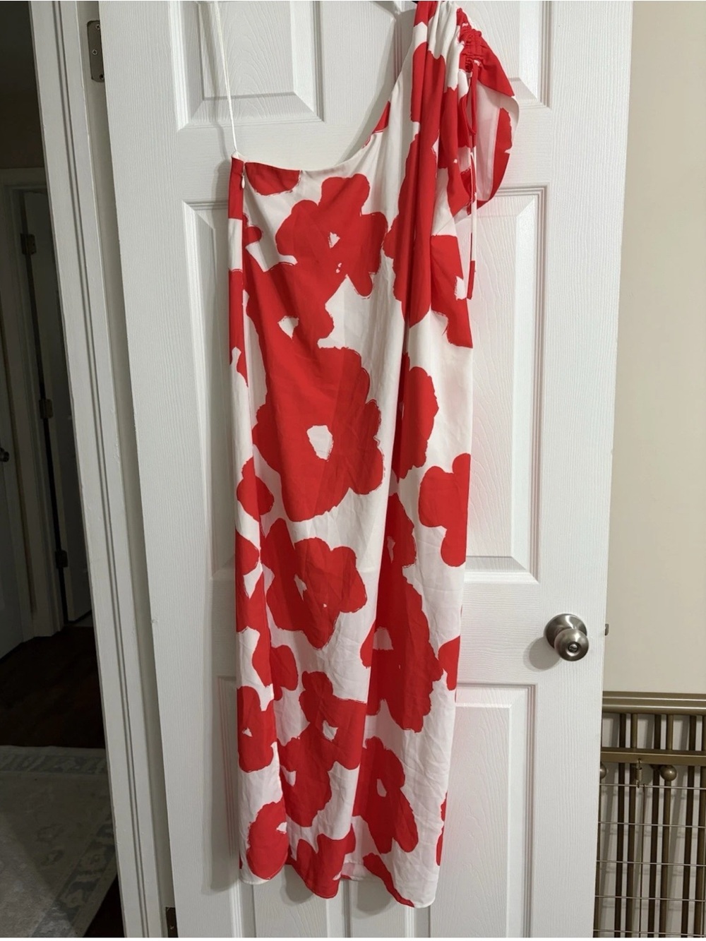Crosby by Mollie Burch One Shoulder Maxi Dress XL Red White Floral Resort Beach